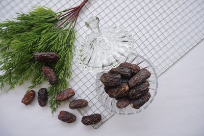 High angle view of pine cone on table