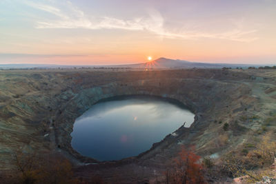 Abandoned copper mine at sunrise.