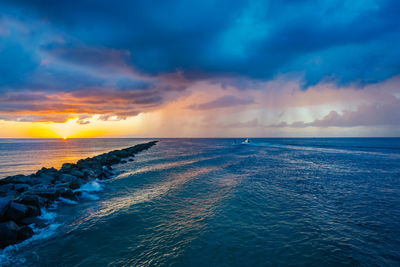 Scenic view of sea against sky during sunset