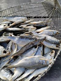 High angle view of fish in basket