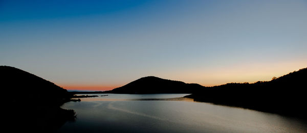 Scenic view of sea against clear sky during sunset