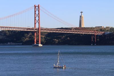 View of suspension bridge over sea