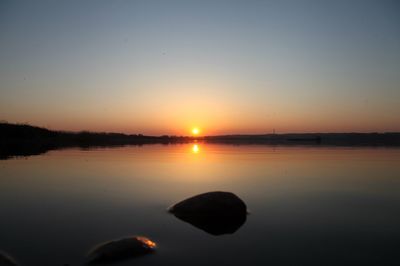 Scenic view of lake against sky during sunset