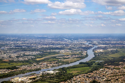 High angle view of townscape against sky