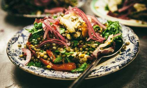 Close-up of food in plate on table