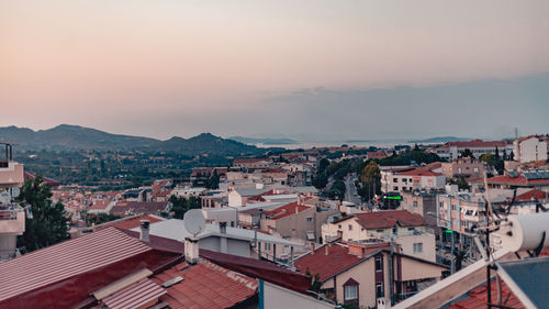 High angle view of townscape against sky