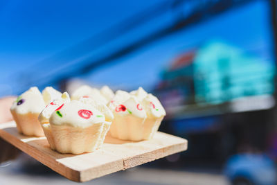 Close-up of cupcakes on table