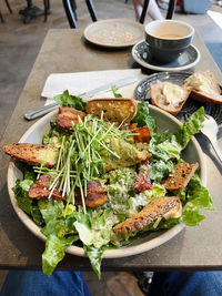 High angle view of food in plate on table