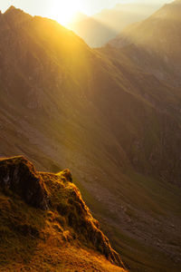 Scenic view of mountains during sunset