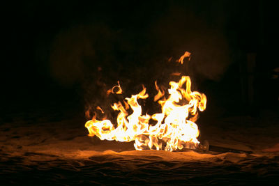 Close-up of fire in the dark