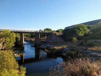 Bridge over river against clear sky