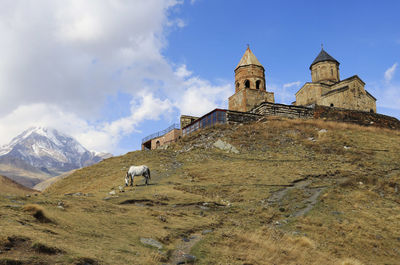 Low angle view of traditional building against sky