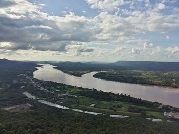 High angle view of lake against sky