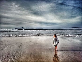 Rear view of man standing on beach