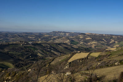 Aerial view of landscape against clear sky