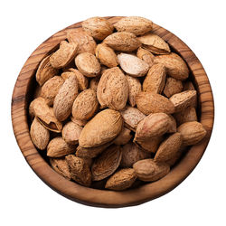 Directly above shot of bread in bowl against white background