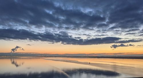 Scenic view of beach against sky during sunset