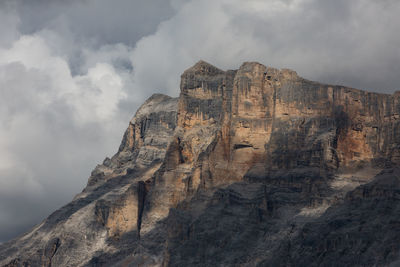 Low angle view of rock formation against cloudy sky