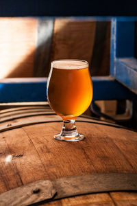 Close-up of beer on table