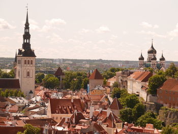 High angle view of buildings in city