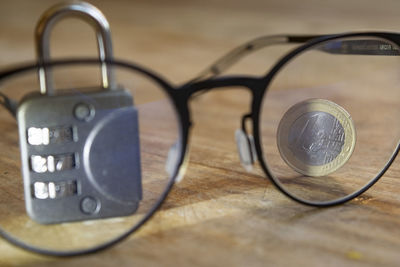 Close-up of eyeglasses on table