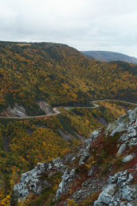 Scenic view of mountains against sky during autumn