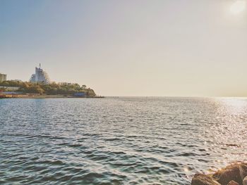 Scenic view of sea against sky during sunset