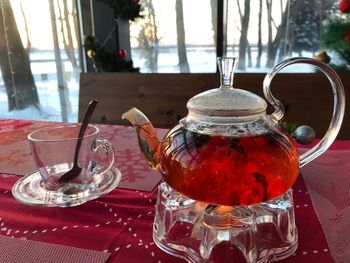 Close-up of tea served on table