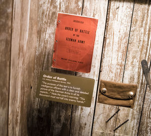 Close-up of text on wooden door