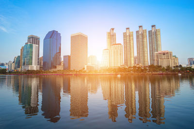 Reflection of city on water