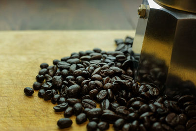 Close-up of coffee beans on table