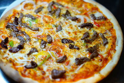 Close-up of pizza on table