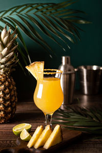 Close-up of pineapple on table