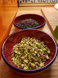 High angle view of vegetables in bowl on table