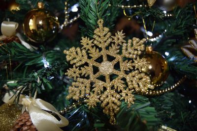 Close-up of illuminated christmas tree