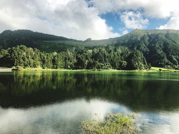 Mountains and forest mirrored in the lake