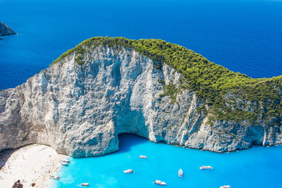 High angle view of rock formation in sea