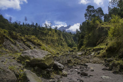 Merapi volcano view from kalitalang, yogyakarta, indonesia
