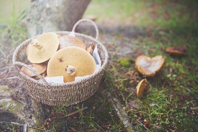 Close-up of wicker basket