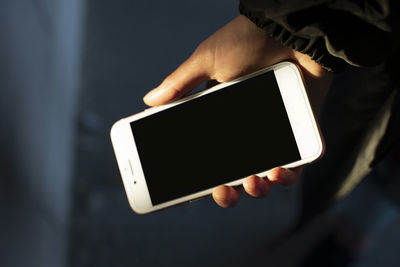 Midsection of man using mobile phone