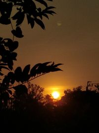 Silhouette trees against romantic sky at sunset