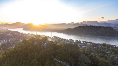 Scenic view of mountains against sky during sunset