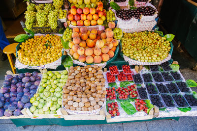 High angle view of fruits for sale in market