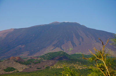 Scenic view of mountains against blue sky