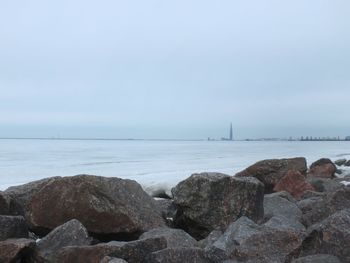 Scenic view of sea against clear sky