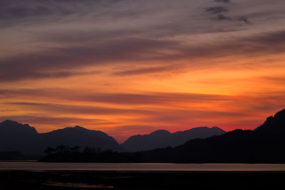 Scenic view of silhouette mountains against sky during sunset