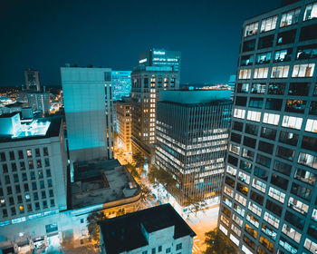 Illuminated buildings in city at night