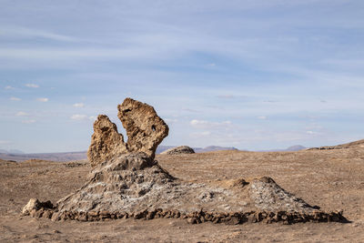 View of rocks on land against sky