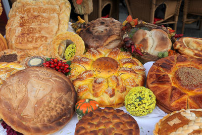 Various breads arranged on table during christmas