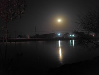 Reflection of trees in water at night